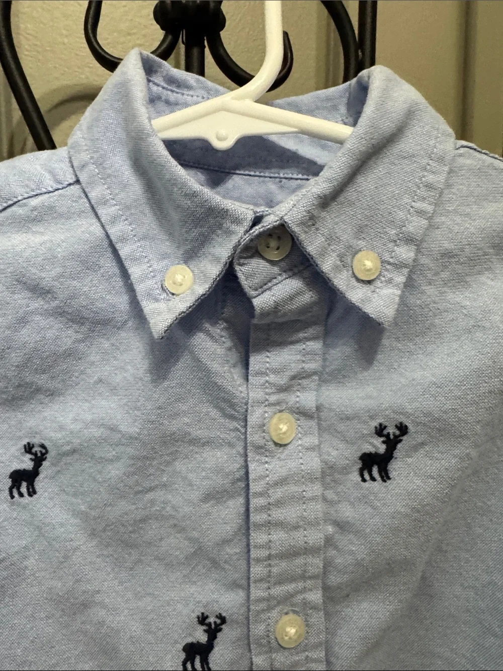 Janie and Jack Light Blue Button-Down with Navy Moose Embroidery 5 Cotton